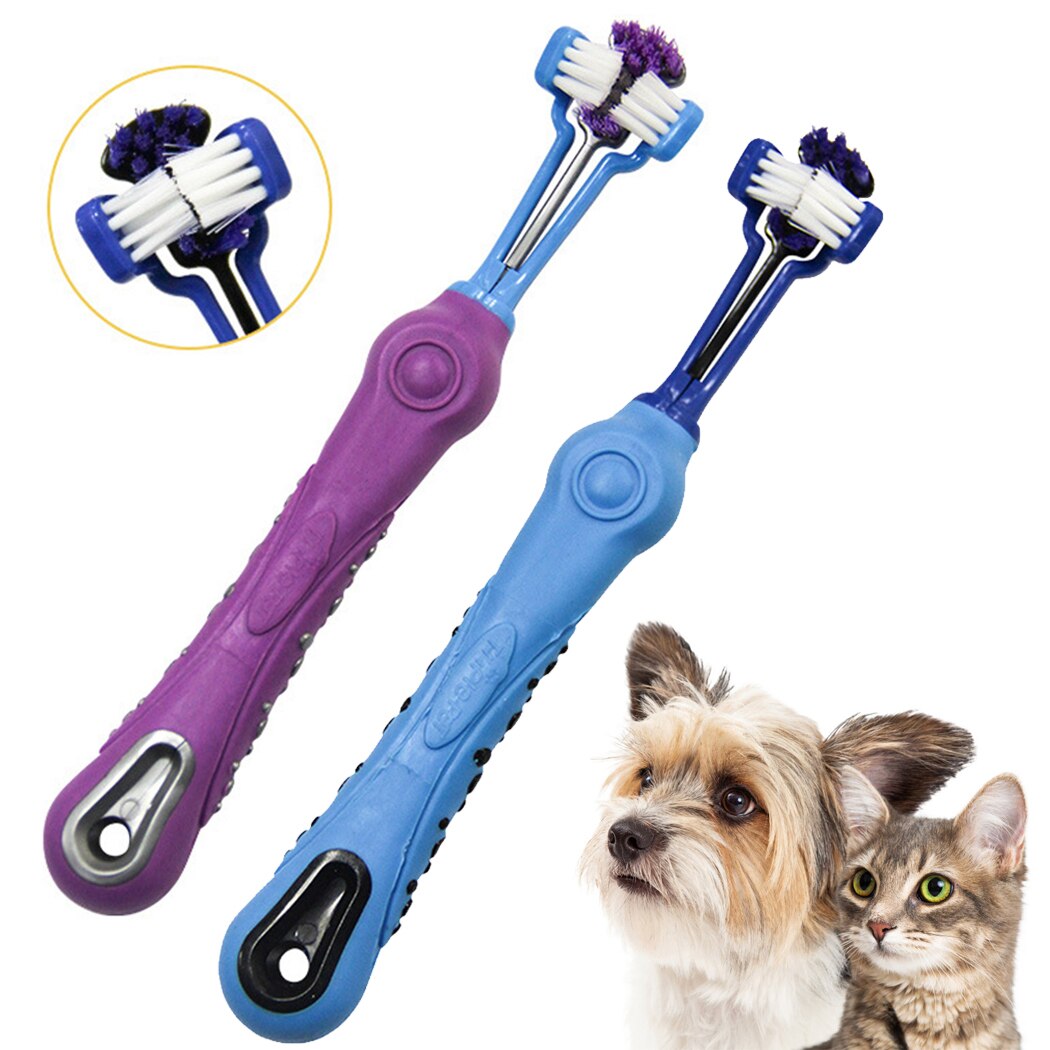 2PCS Three-Head Non-Slip Pet Toothbrush Reusable Dog Toothbrush Dog Teeth Cleaning Brush Pet Cleaning Supplies Dog Oral Cleaning-ebowsos