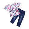 2PCS Toddler Kids Baby Girls Clothes Outfits T-shirt Tops +Denim Jeans Pants Set - ebowsos