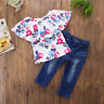 2PCS Toddler Kids Baby Girls Clothes Outfits T-shirt Tops +Denim Jeans Pants Set - ebowsos