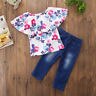 2PCS Toddler Kids Baby Girls Clothes Outfits T-shirt Tops +Denim Jeans Pants Set - ebowsos