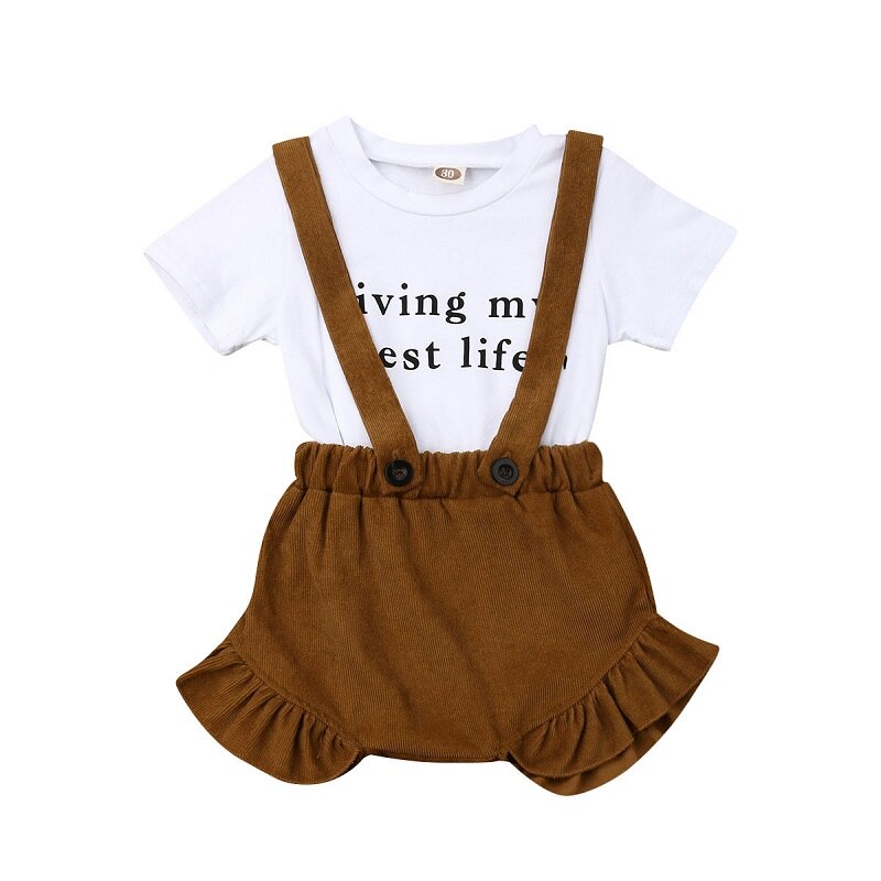 2PCS Toddler Newborn Baby Kids Girl Summer Clothes Tops T-shirt+Bib Pants Outfit - ebowsos