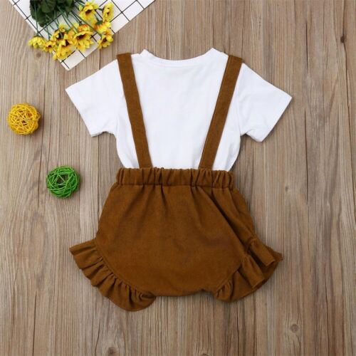 2PCS Toddler Newborn Baby Kids Girl Summer Clothes Tops T-shirt+Bib Pants Outfit - ebowsos