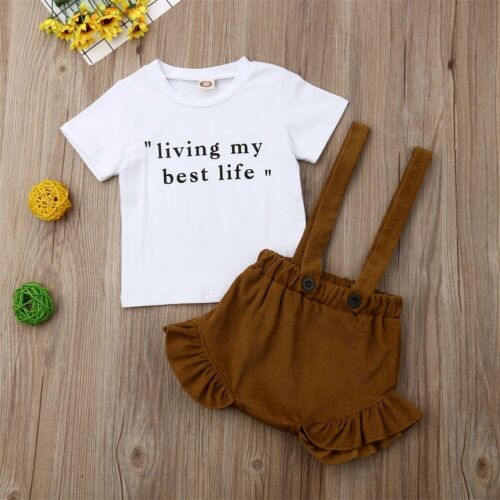 2PCS Toddler Newborn Baby Kids Girl Summer Clothes Tops T-shirt+Bib Pants Outfit - ebowsos