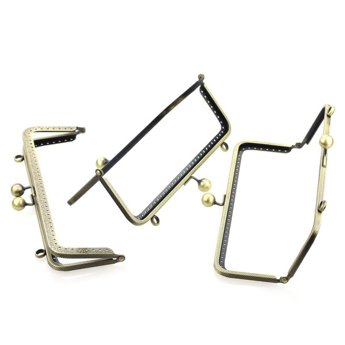 2PCs Metal Purse Bag Frame Kiss Clasp Lock Bronze Tone 20cmx8cm - ebowsos