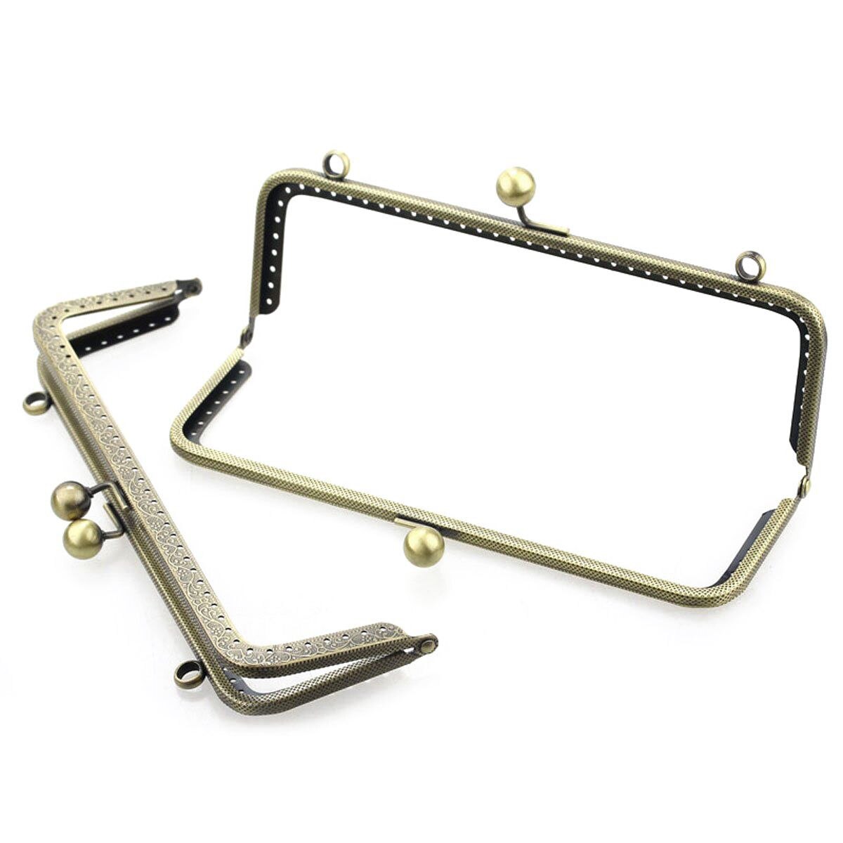 2PCs Metal Purse Bag Frame Kiss Clasp Lock Bronze Tone 20cmx8cm - ebowsos