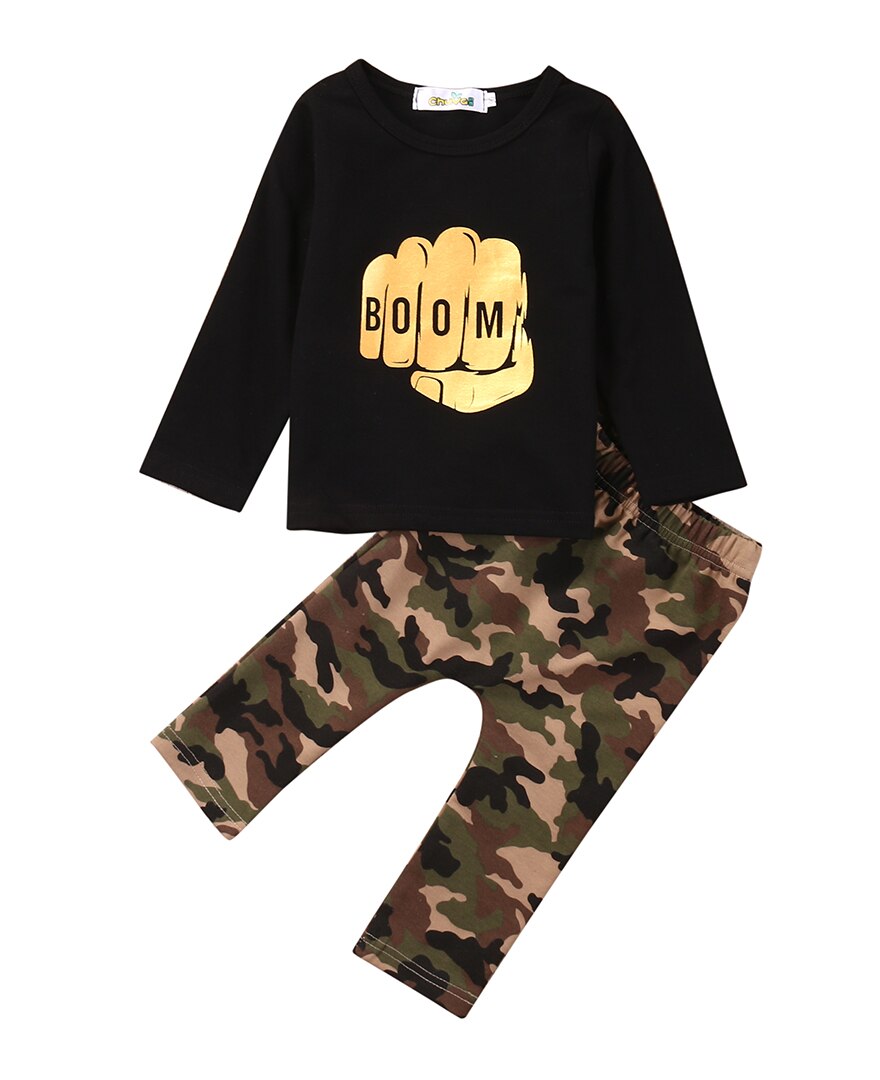 2Pcs Baby Boy Kids T-shirt Tops+Camouflage Pants Outfit Clothes Set Newborn 1-4Y - ebowsos