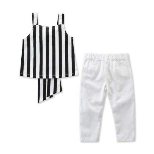 2Pcs Kids Baby Girls Clothes Stripe Sleeve Tops+Hot Long Pants Leggings Clothes - ebowsos