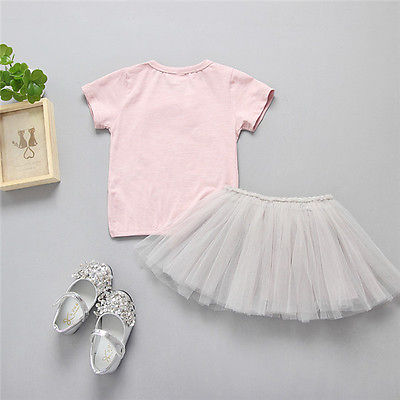 2Pcs Kids Baby Girls Clothing Rabbit T-Shirt + Skirt Set Tutu Dress Outfits 2-7T - ebowsos