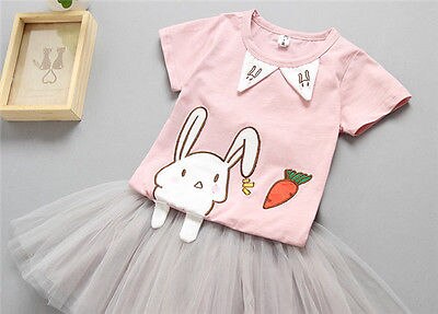 2Pcs Kids Baby Girls Clothing Rabbit T-Shirt + Skirt Set Tutu Dress Outfits 2-7T - ebowsos