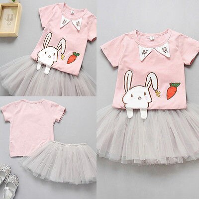 2Pcs Kids Baby Girls Clothing Rabbit T-Shirt + Skirt Set Tutu Dress Outfits 2-7T - ebowsos