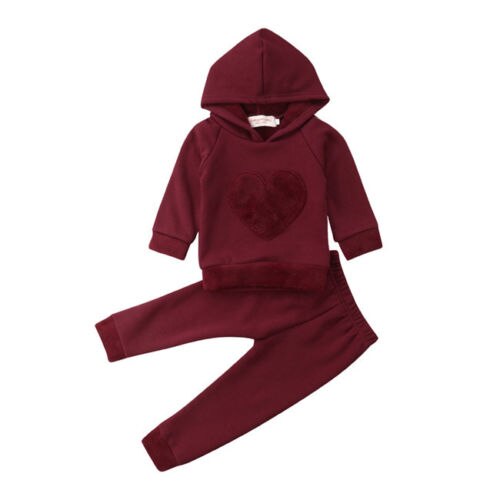 2Pcs Newborn Baby Boys Girl Red Heart Sunsuit Set Kids Girls Cotton Hooded Sweatshirt Tops Long Pants Set Clothes - ebowsos