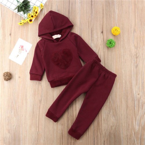 2Pcs Newborn Baby Boys Girl Red Heart Sunsuit Set Kids Girls Cotton Hooded Sweatshirt Tops Long Pants Set Clothes - ebowsos