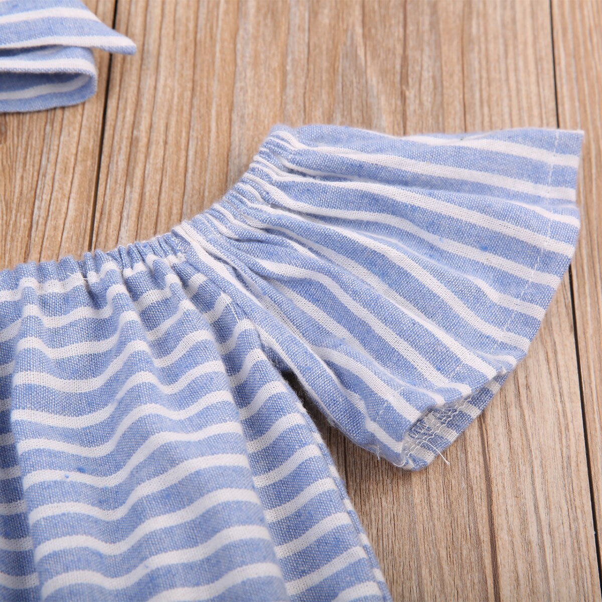 2Pcs Newborn Baby Girls Striped r Bodysuit Jumpsuit Headband Outfit Clothes - ebowsos