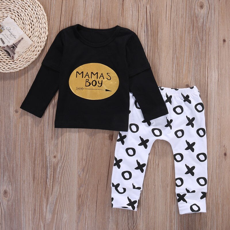 2Pcs Newborn  Kids Baby Boys Tops cotton shirt +Toddler baby Long Pants Leggings Outfits Clothes Set - ebowsos