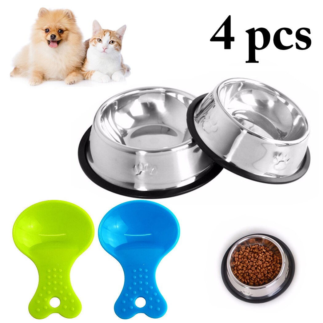 2Pcs Pet Bowl With Footprints Stainless Steel Travel Footprint Feeding Feeder Water Bowl For Dogs Cats Pet Feeding Supplies-ebowsos