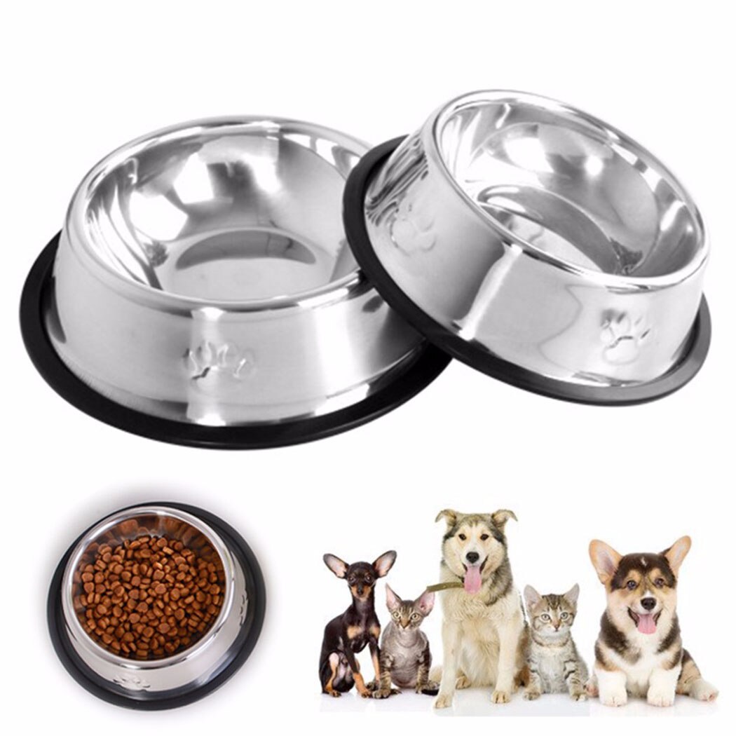 2Pcs Pet Bowl With Footprints Stainless Steel Travel Footprint Feeding Feeder Water Bowl For Dogs Cats Pet Feeding Supplies-ebowsos