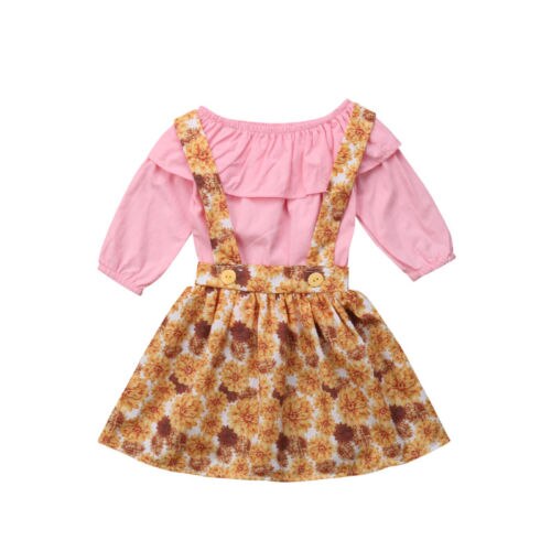 2Pcs Toddler Baby Girl Long Sleeve Top T-shirt Flower Skirt Dress Outfit Clothes - ebowsos