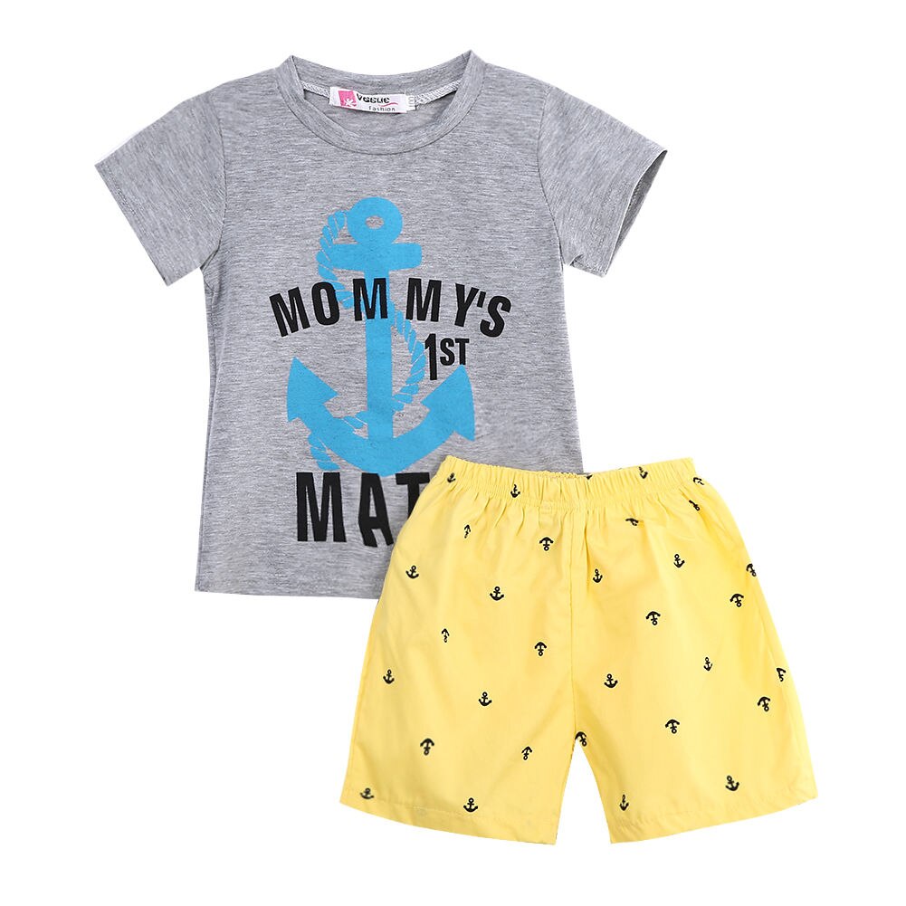 2Pcs cool Kids Baby Boys Casual Anchor Letters T-shirt+Shorts Set Summer Clothes 2-7Y - ebowsos