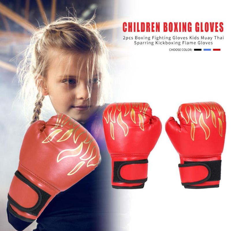 2pcs Boxing Training Fighting Gloves Kids Breathable Muay Thai Sparring Punching Karate Kickboxing Professional Flame Gloves-ebowsos