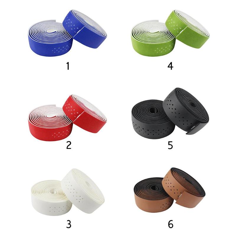 2pcs Cycling PU Leather Handle Punching Bicycle Grips Anti-slip Sweat-absorbent Durable Handlebar Tape Wrap 2019-ebowsos