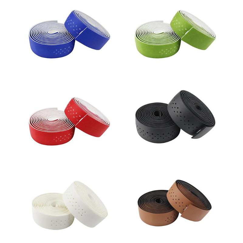 2pcs Cycling PU Leather Handle Punching Bicycle Grips Anti-slip Sweat-absorbent Durable Handlebar Tape Wrap 2019-ebowsos