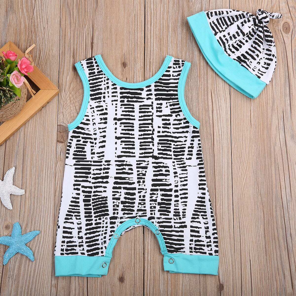 2pcs Hat Newborn Baby Boy Outfits Sleeveless romper Jumpsuit 0-24M - ebowsos