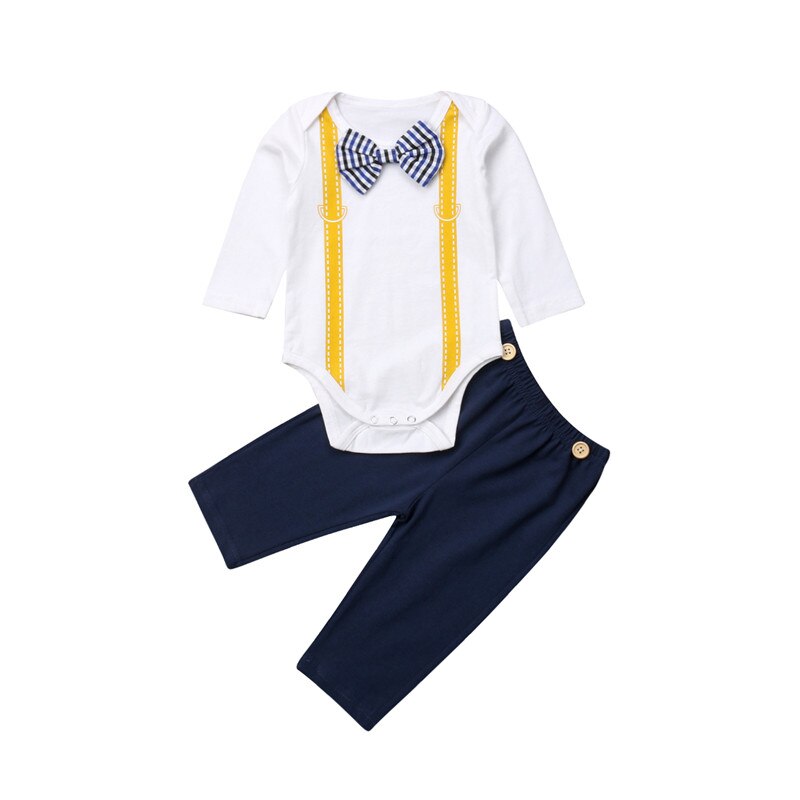 2pcs Infant Baby Clothes Kids Boy Tops Romper+Long Pants Gentleman Cotton 2Pcs Outfit Baby Clothing - ebowsos