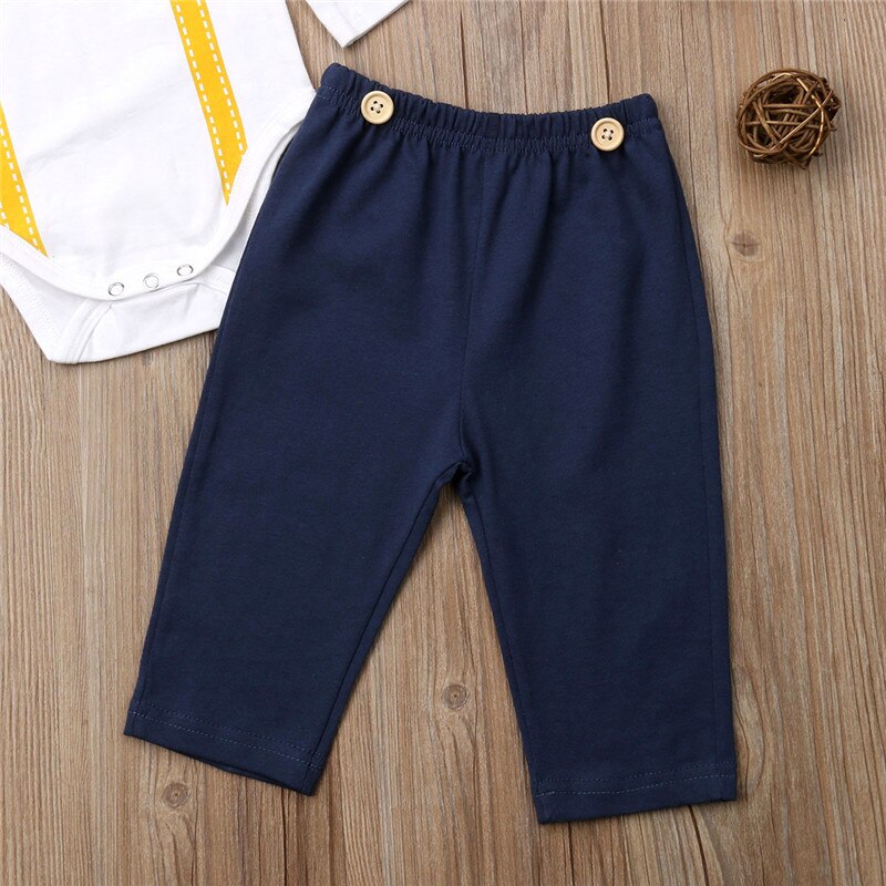 2pcs Infant Baby Clothes Kids Boy Tops Romper+Long Pants Gentleman Cotton 2Pcs Outfit Baby Clothing - ebowsos