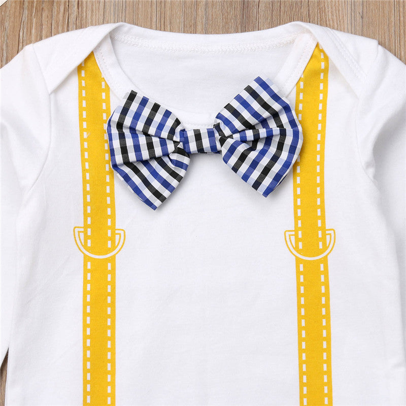 2pcs Infant Baby Clothes Kids Boy Tops Romper+Long Pants Gentleman Cotton 2Pcs Outfit Baby Clothing - ebowsos