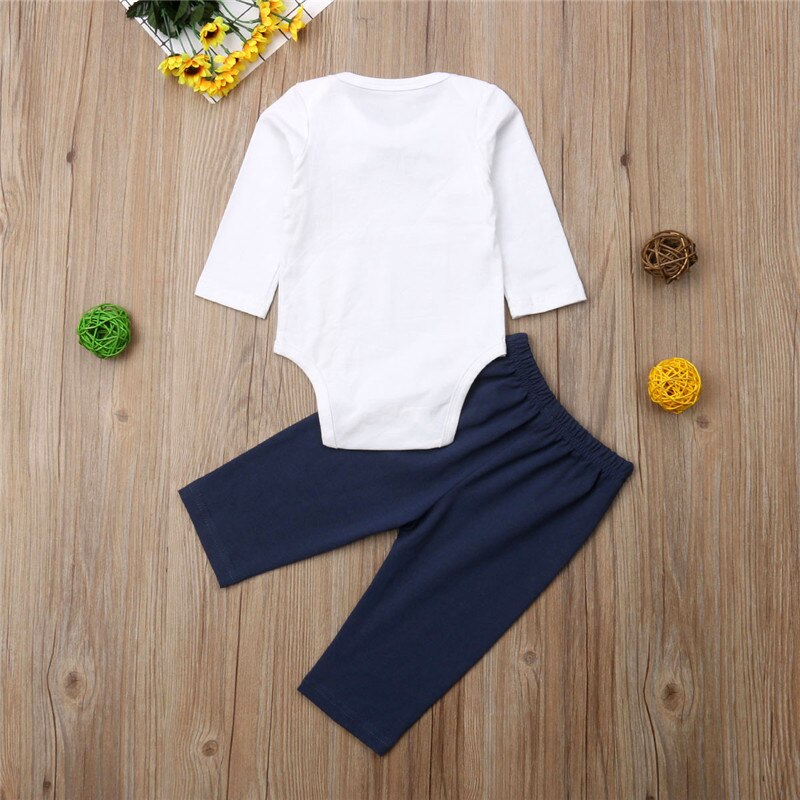 2pcs Infant Baby Clothes Kids Boy Tops Romper+Long Pants Gentleman Cotton 2Pcs Outfit Baby Clothing - ebowsos