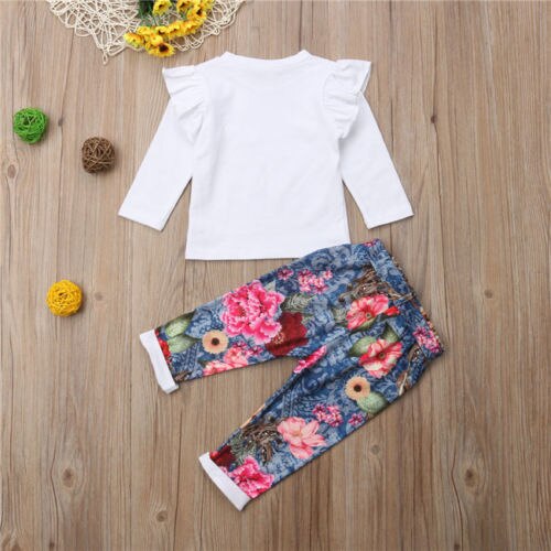 2pcs Newborn Baby Kids Girls Clothes Autumn Casual Long Sleeve T-shirt Tops+Pants Outfits Set - ebowsos