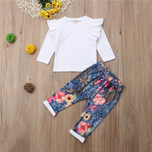 2pcs Newborn Baby Kids Girls Clothes Autumn Casual Long Sleeve T-shirt Tops+Pants Outfits Set - ebowsos