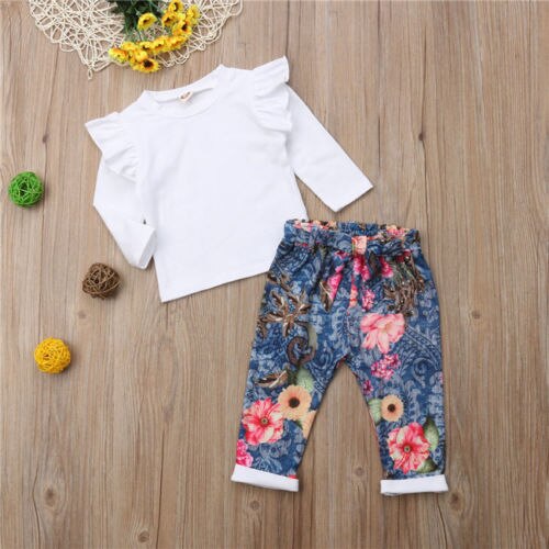 2pcs Newborn Baby Kids Girls Clothes Autumn Casual Long Sleeve T-shirt Tops+Pants Outfits Set - ebowsos