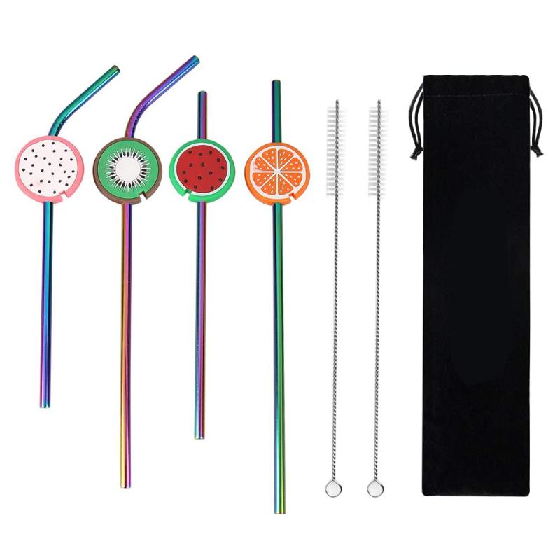 2pcs Reusable Fruit Stainless Steel Drinking Straws with Maintainers Set - ebowsos