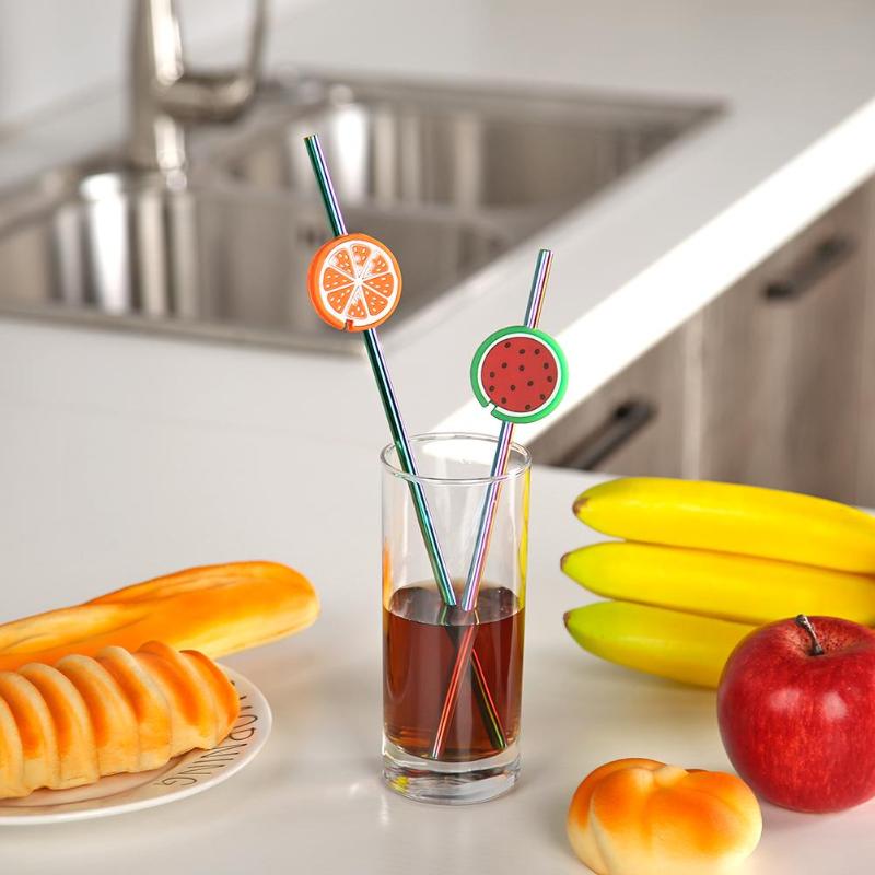 2pcs Reusable Fruit Stainless Steel Drinking Straws with Maintainers Set - ebowsos