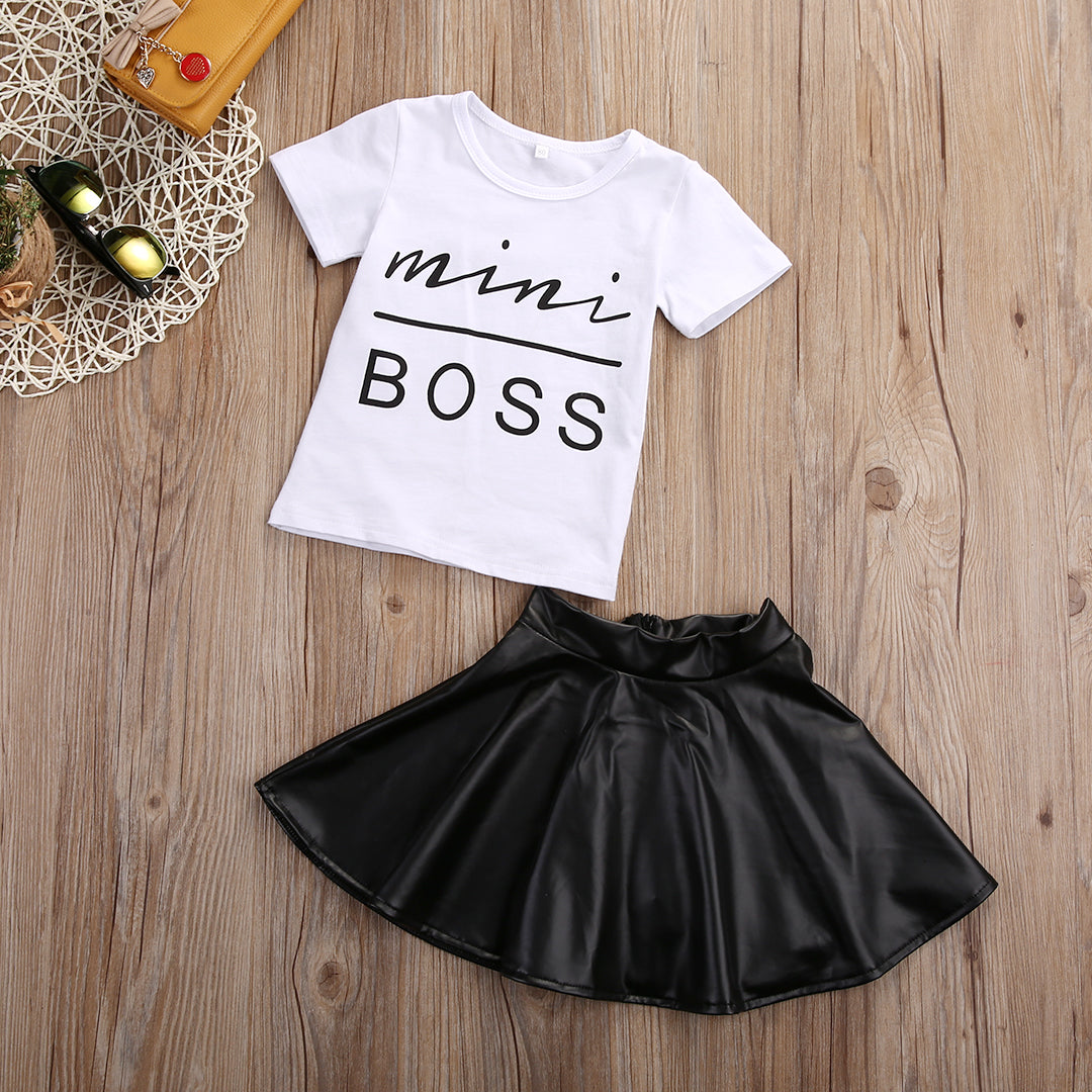 2pcs Set Baby Girls Dress Casual T-shirt+Skirts Outfits Toddler Clothes 1-6Y - ebowsos