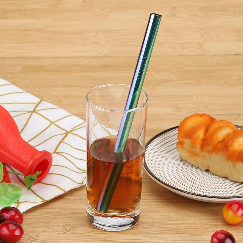 2pcs Straw Reusable Stainless Steel Drinking Straw Metal Straw For Milk Tea Screw Thread Drinking Straw Cleaner Brush Kit - ebowsos