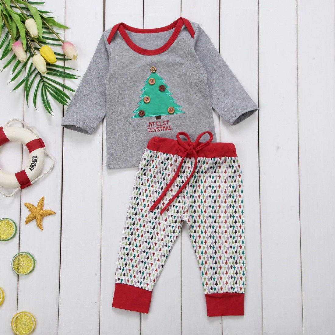 2pcs Toddler Baby Boy Kids Christmas Tree T-shirt Tops+Pants Outfits Clothes Set - ebowsos