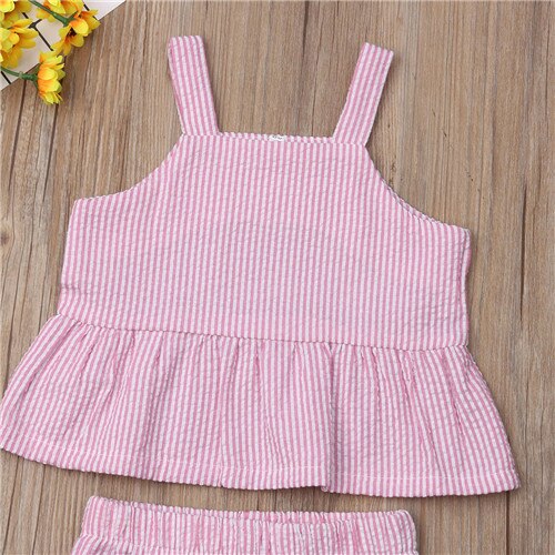 2pcs Toddler Kid Baby Girl Clothes Stripe Ruffled T-Shirt Vest Tops+Wide leg pants Trousers Set kids Clothes - ebowsos