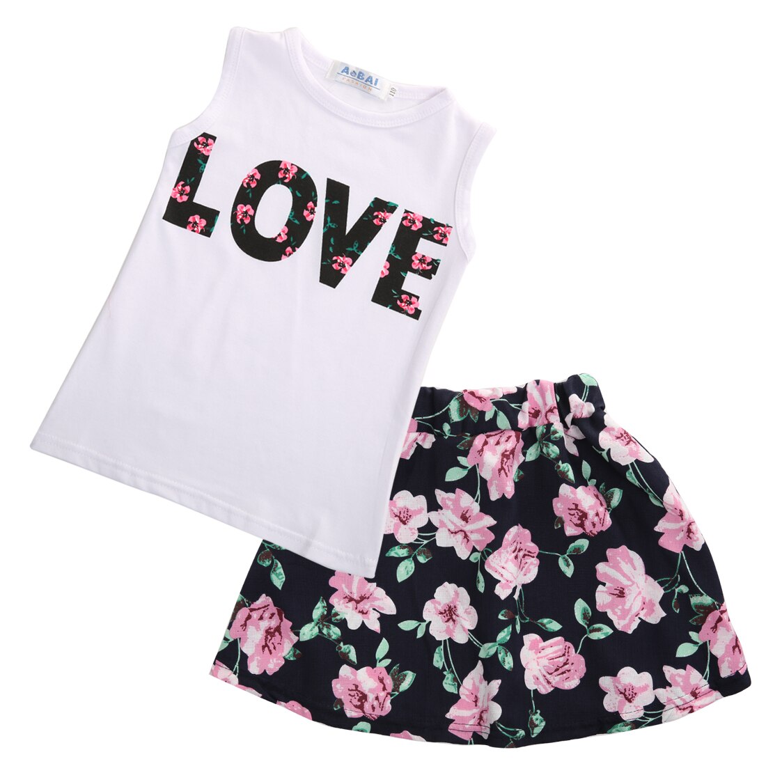 2pcs Toddler Kids Baby Girls T-shirt Tops+Floral Skirt Dress Clothes Outfits Set - ebowsos