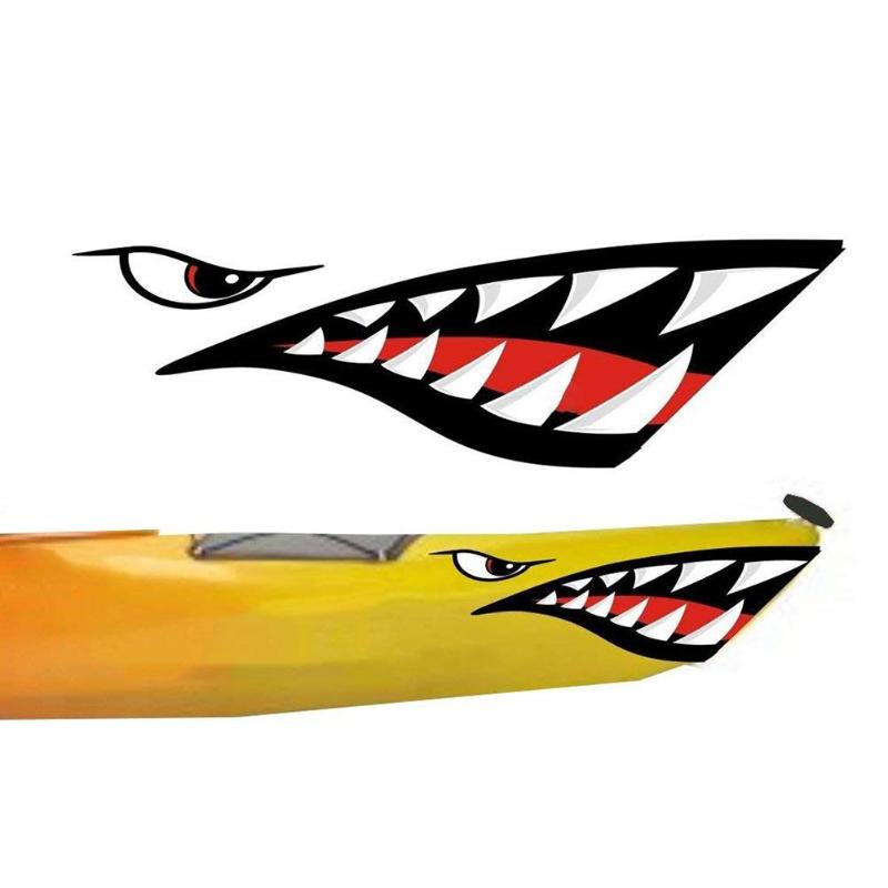 2pcs Waterproof Shark Teeth Mouth Vinyl Decal Stickers for Kayak Canoe Dinghy Boat Durable Stickers Car Motorcycle Decoration-ebowsos