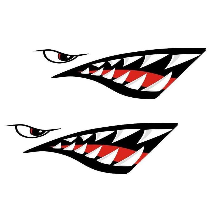 2pcs Waterproof Shark Teeth Mouth Vinyl Decal Stickers for Kayak Canoe Dinghy Boat Durable Stickers Car Motorcycle Decoration-ebowsos