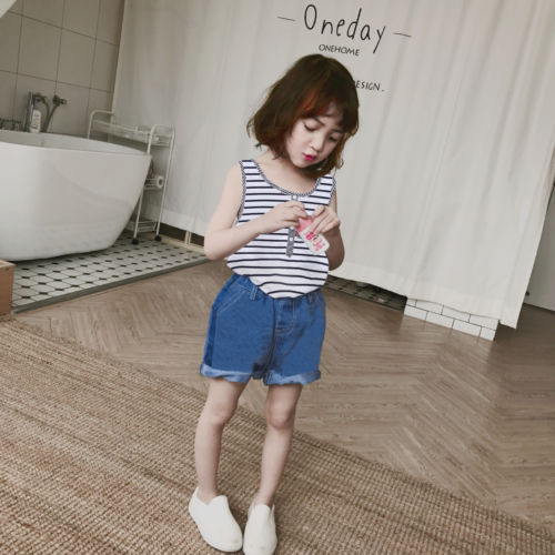 2pcs/set Casual Toddler Kid Baby Girls Clothing Striped Vest Top Shirts + Denim Shorts Jeans Outfits Kid Costumes - ebowsos