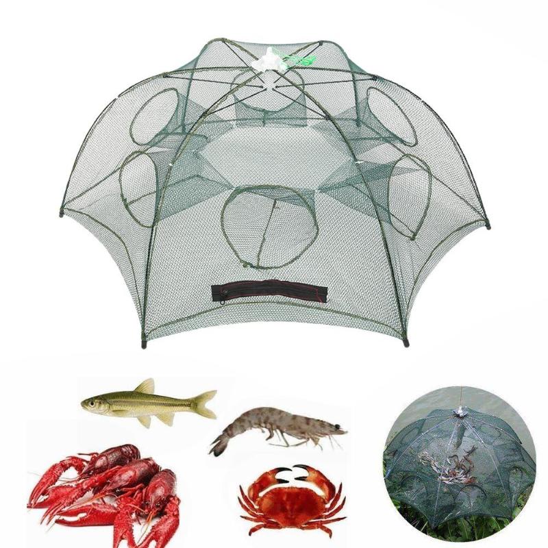 2pcs /set Folding Fishing Net Portable Fishing Net Shrimp Crab Mesh Trap 4/6/8/12/16 holes Fish Landing Net-ebowsos
