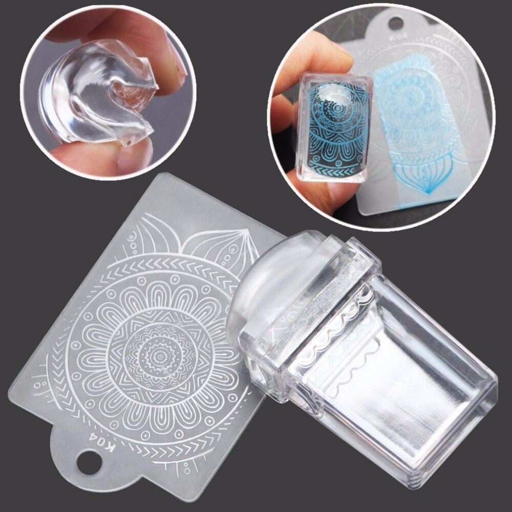 2pcs/set Transparent Stamp Nail Art Clear Jelly Silicone Stamper Women Manicure Polish Stamp Tool + Scraper Tool - ebowsos