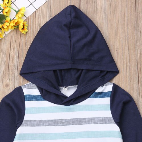 3-18M Casual Newborn Baby Boy Girl Long Sleeve Striped Hooded Romper Jumpsuit Outfits Baby Clothes - ebowsos