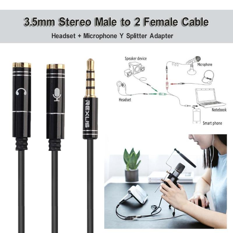 3.5mm Male to Headphone+Mic Audio Splitter Cable for Phone PC Tablet Splitter Cable Adapter Stereo Audio Mic Extension Cable New - ebowsos