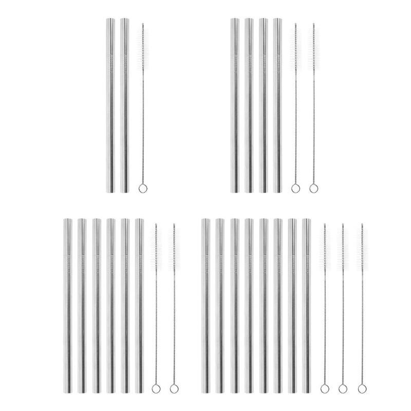 3/6/8/11Pcs/lot Reusable Drinking Straw High Quality 304 Stainless Steel Metal Straw with Cleaner Brush For Mugs Accessories - ebowsos