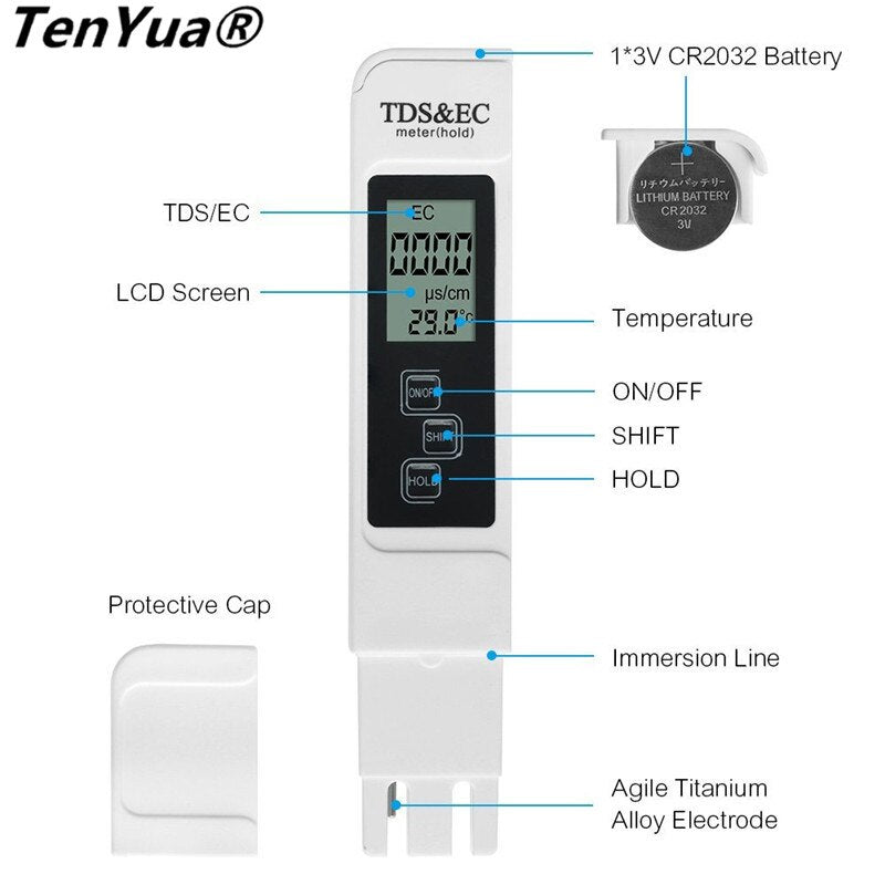 3 In 1 Digital Multifunctional LCD Monitor TDS EC Meter Water Test Tools for school Aquarium Pool Hydroponics Measuring Tool - ebowsos