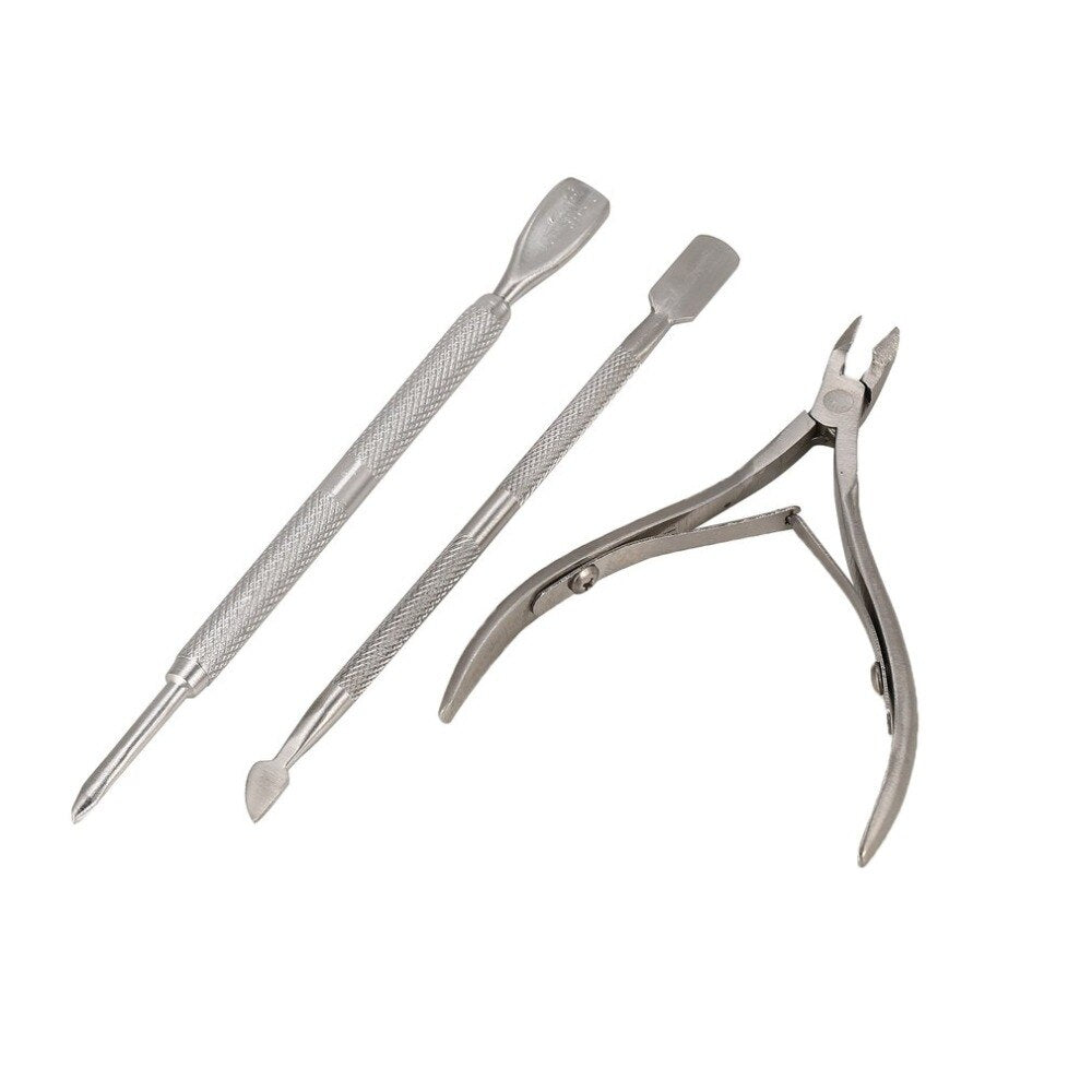 3 PCS/lot Nail Art Manicure Tools Kits Set Stainless Steel Cuticle Spoon Pusher Scissor Nippers Trimmer Nail Clipper Cutter - ebowsos